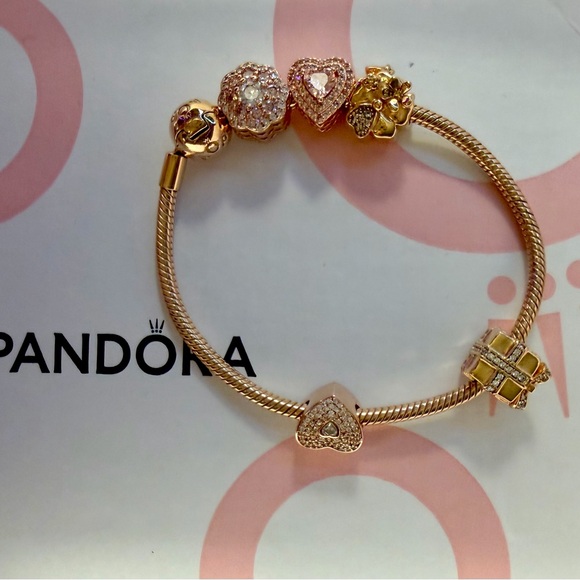 Pandora Jewelry - Pandora Rose Gold Bracelet with 5 Pandora Charms
